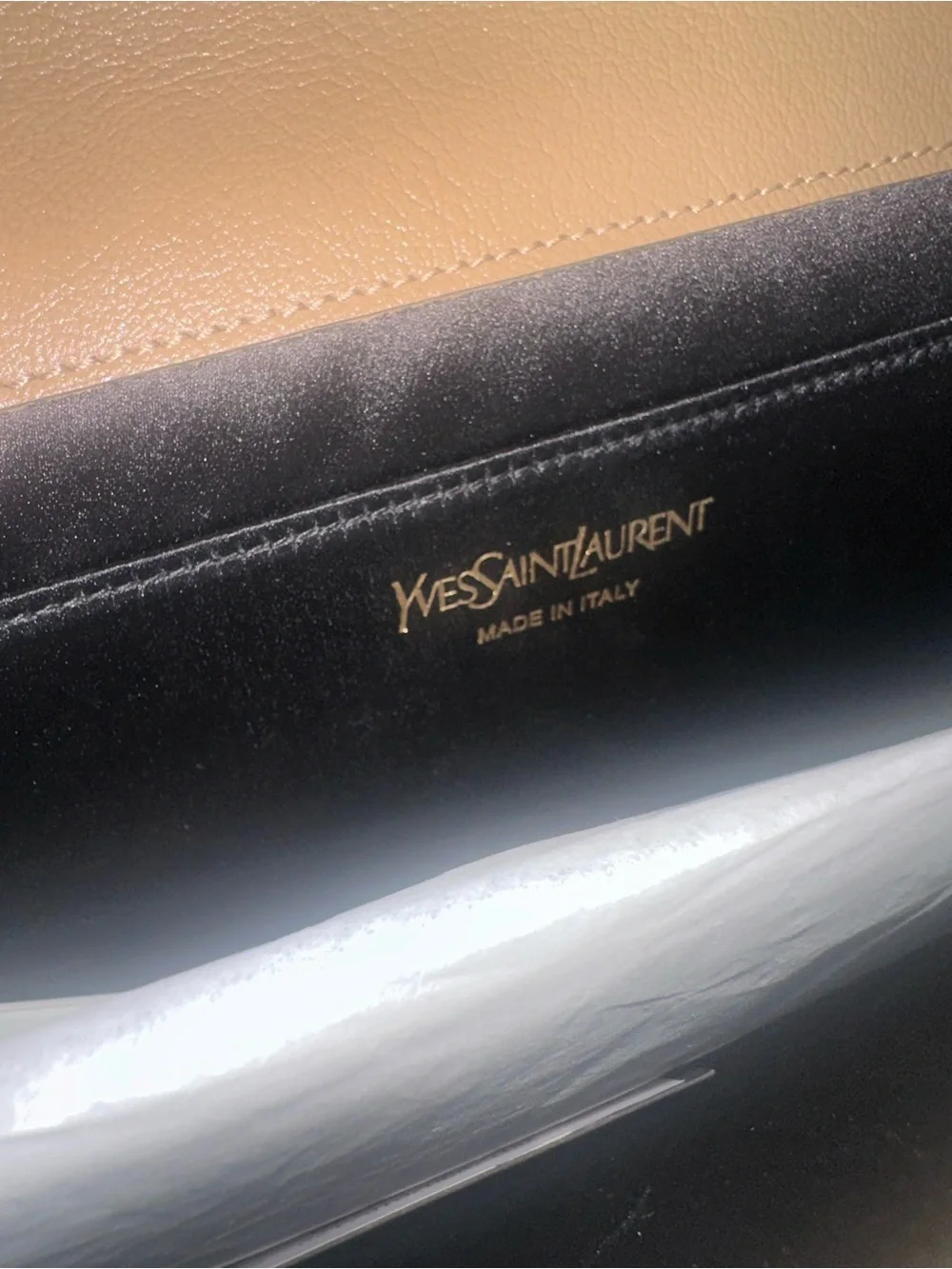Saint Laurent Beige Leather YSL Embossed Envelope Wallet
